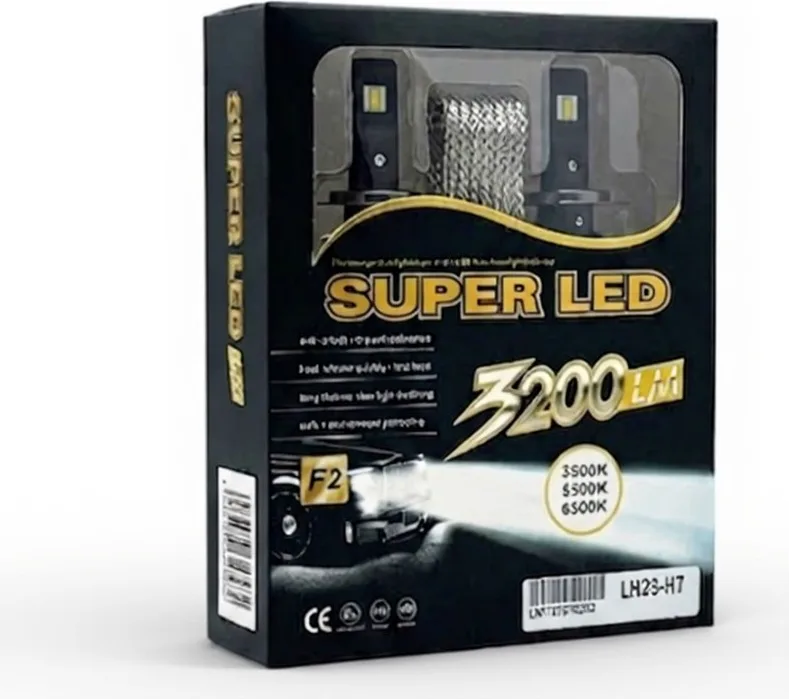 SUPER LED F2 LH23-H7 Светодиодные лампы в фары 3200 Лм 3500K/5500K/6500K Canbus 35W Комплект 2 шт